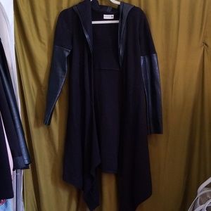 BlankNYC Long Black Cardigan with faux leather